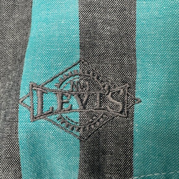 Vintage Levis Button Up Shirt Mens XL Striped Long Sleeve Teal Gray 1980s Taiwan - Picture 5 of 9